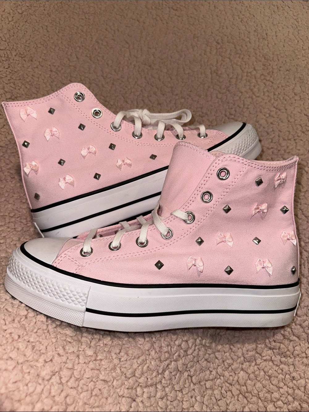 Converse Pink High-Top All Star Sneakers with Bows and Studs (without box)